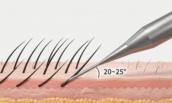 Implanted at an angle close to the skin